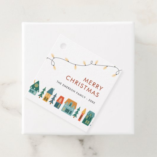 Kerst Retro Huizen Bedankjes Labels (In situ)