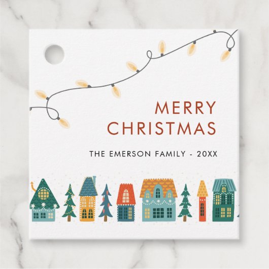 Kerst Retro Huizen Bedankjes Labels (Voorkant)