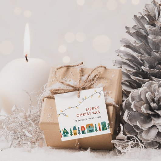 Kerst Retro Huizen Bedankjes Labels