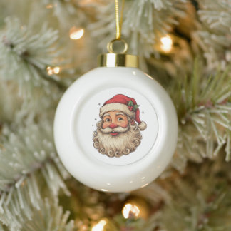 Kerst Retro Kerstman Hoed Lachend Gezicht Krullend Keramische Bal Ornament