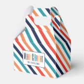 Kerst Retro Kleurrijke Strepen Merry & Bright Bedankdoosjes (Achterkant)
