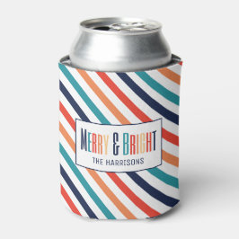 Kerst Retro Kleurrijke Strepen Merry & Bright Blikjeskoeler