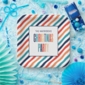 Kerst Retro Kleurrijke Strepen Merry & Bright Papieren Bordje (Feest)