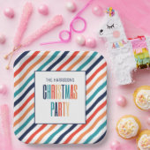 Kerst Retro Kleurrijke Strepen Merry & Bright Papieren Bordje (Feest)
