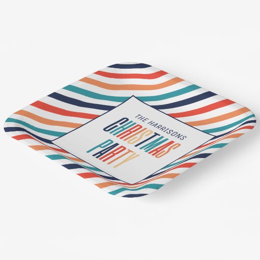 Kerst Retro Kleurrijke Strepen Merry & Bright Papieren Bordje (Gebogen)