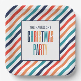 Kerst Retro Kleurrijke Strepen Merry & Bright Papieren Bordje