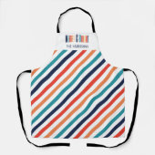 Kerst Retro Kleurrijke Strepen Merry & Bright Schort (Voorkant)