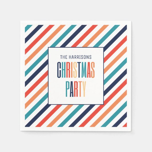 Kerst Retro Kleurrijke Strepen Merry & Bright Servet (Voorkant)