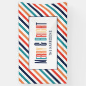 Kerst Retro Kleurrijke Strepen Merry & Bright Spandoek (Verticaal)
