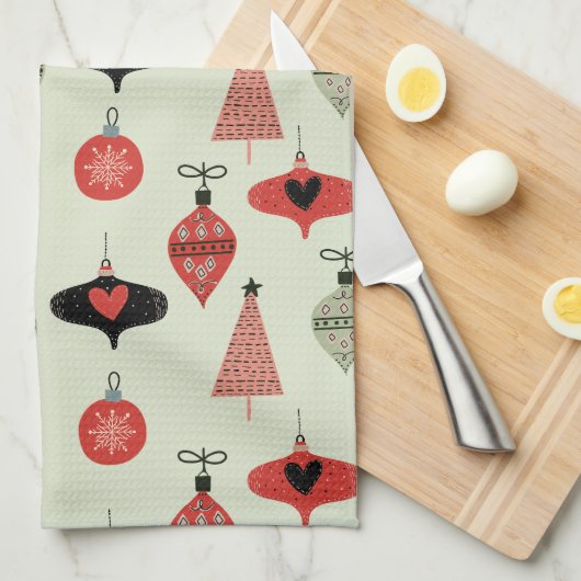 Kerst Retro Midden Jaren 60 Groen Theedoek (Quarter Fold)