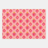 Kerst Retro Ornamenten Roze Rood en Groen Inpakpapier Vel (Voorkant 3)