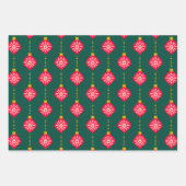 Kerst Retro Ornamenten Roze Rood en Groen Inpakpapier Vel (Voorkant 2)