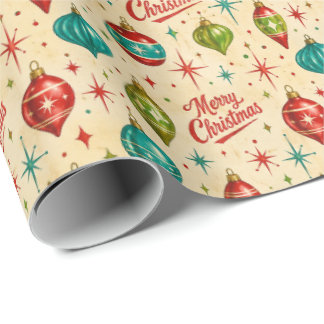 Kerst Retro Ornamenten Vakantie Cadeaupapier