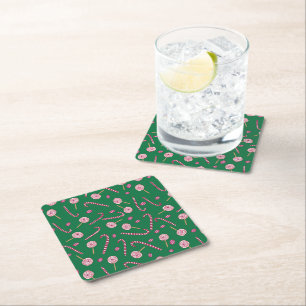 kerst retro patroon snoepstokken en lolly's kartonnen onderzetters