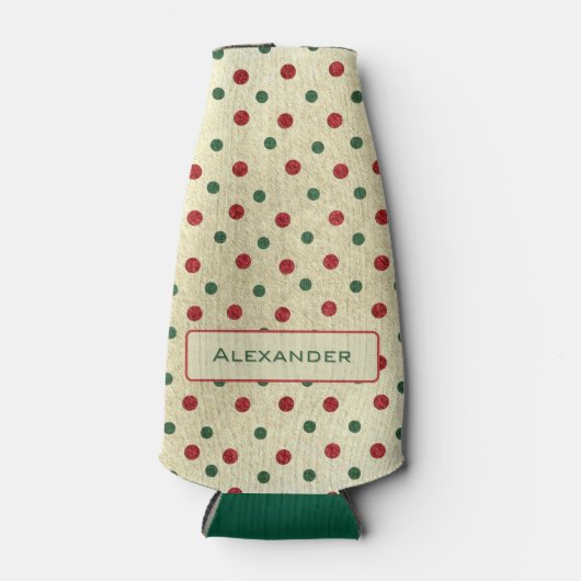 Kerst Retro Rood Groen Stippen Patroon Flesjeskoeler (Voorkant)