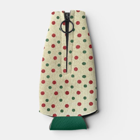 Kerst Retro Rood Groen Stippen Patroon Flesjeskoeler (Achterkant)