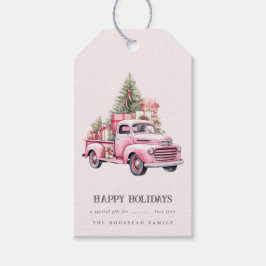 Kerst Retro Roze Vrachtwagen Holiday Gift Label Cadeaulabel