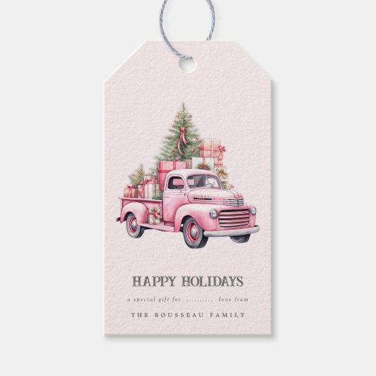 Kerst Retro Roze Vrachtwagen Holiday Gift Label Cadeaulabel (Voorkant)