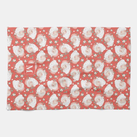 Kerst Retro Santa Claus Holly Custom Theedoek (Horizontaal)