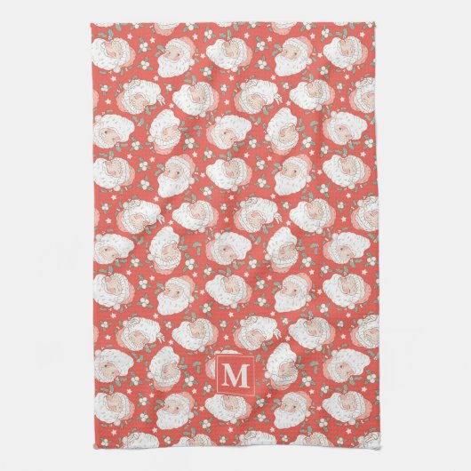 Kerst Retro Santa Claus Holly Custom Theedoek (Verticaal)