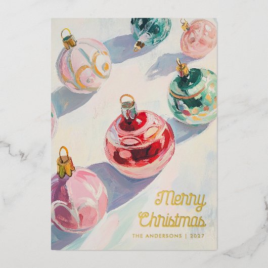 Kerst Retro Schilderen Pastel Custom Foto Folie Feestdagenkaart (Voorkant)