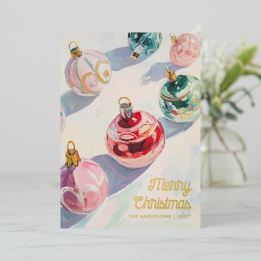 Kerst Retro Schilderen Pastel Custom Foto Folie Feestdagenkaart (Staand Voorkant)