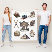 Kerst  Retro Ski Paar Outdoor Wit