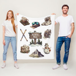 Kerst  Retro Ski Paar Outdoor Wit Fleece Deken