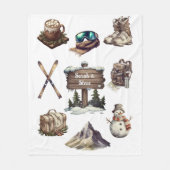 Kerst  Retro Ski Paar Outdoor Wit Fleece Deken (Voorkant)