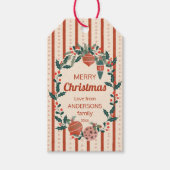 Kerst retro strepen grand millennial gewoonte cadeaulabel (Voorkant)