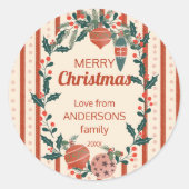 Kerst retro strepen grand millennial gewoonte ronde sticker (Voorkant)