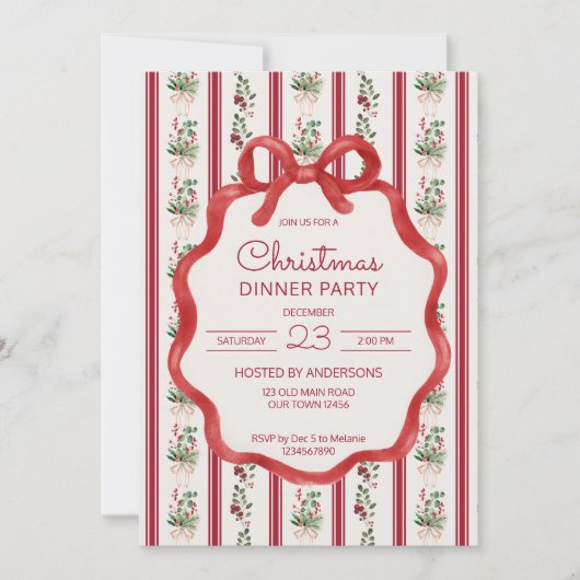 Kerst retro strepen grootmilenial diner partij kaart (Voorkant)