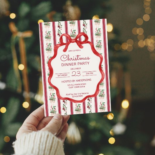 Kerst retro strepen grootmilenial diner partij kaart