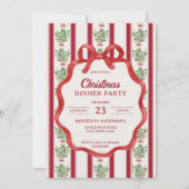 Kerst retro strepen grootmilenial diner partij kaart (Voorkant)