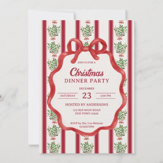 Kerst retro strepen grootmilenial diner partij kaart (Voorkant)