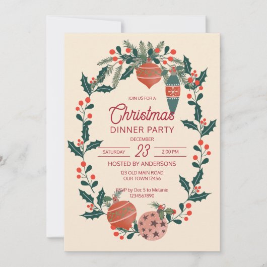 Kerst retro strepen grootmilenial diner partij kaart (Voorkant)