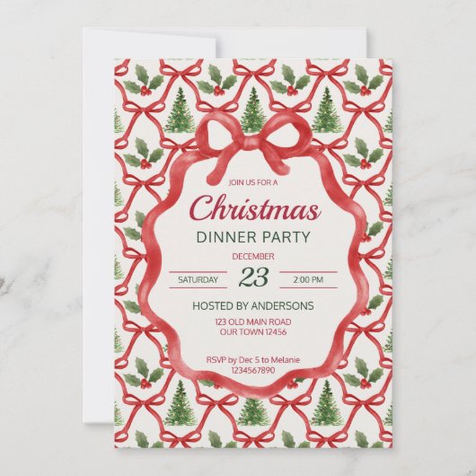 Kerst retro strepen grootmilenial diner partij kaart (Voorkant)