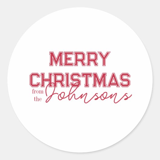 Kerst Retro Typografie Rood en Wit Ronde Sticker (Voorkant)