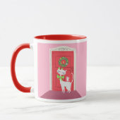 Kerst Retro Witte Kat en Muis Roze Mok (Links)