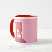 Kerst Retro Witte Kat en Muis Roze Mok (Voorkant links)