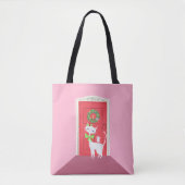 Kerst Retro Witte Kat en Muis Roze Tote Bag (Voorkant)