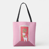 Kerst Retro Witte Kat en Muis Roze Tote Bag (Achterkant)