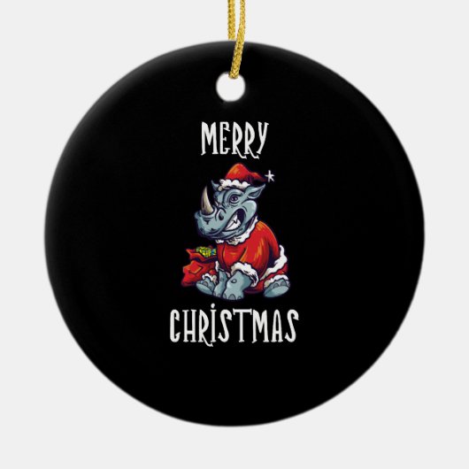 Kerst Rhino Retro Keramisch Ornament (Voorkant)