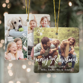 Kerst Ribbon & Strik Moderne Fotocollage Keramisch Ornament