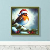 Kerst Robin 3 Canvas Afdruk (Insitu (Houten vloer))