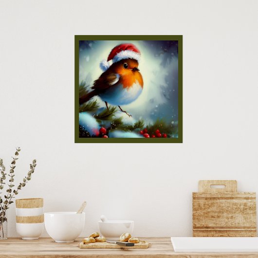 Kerst Robin 3 Poster (Keuken)