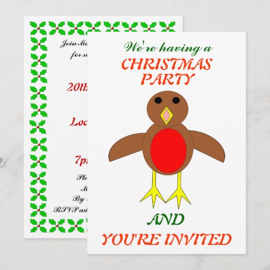Kerst Robin Aangepaste Feest Uitnodigingen (Voorkant / Achterkant)