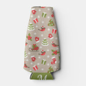 Kerst Robin, boom, hulst en kous Flesjeskoeler (Voorkant)