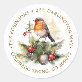 Kerst Robin Dennengehakt Retouradreslabel Ronde Sticker