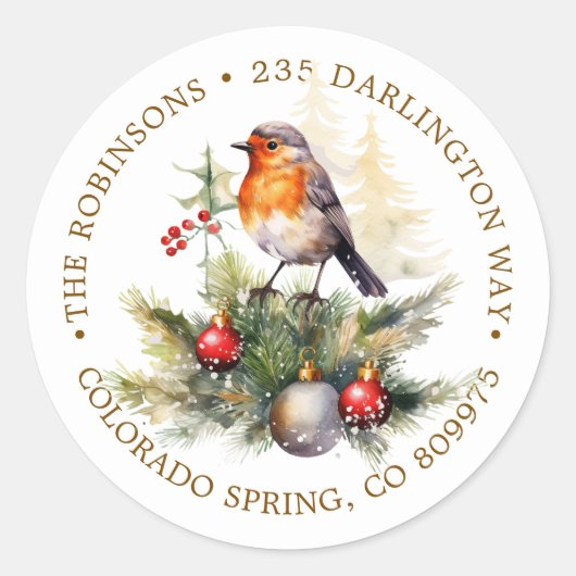 Kerst Robin Dennengehakt Retouradreslabel Ronde Sticker (Voorkant)